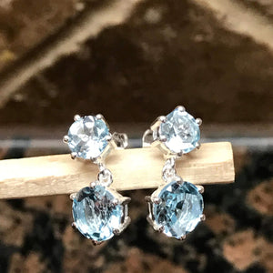 Natural 2.5ct Blue Topaz 925 Solid Sterling Silver Earrings 18mm - Natural Rocks by Kala