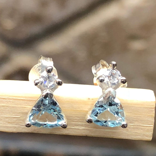 Genuine 2ct Blue Topaz 925 Solid Sterling Silver Stud Earrings 7mm - Natural Rocks by Kala