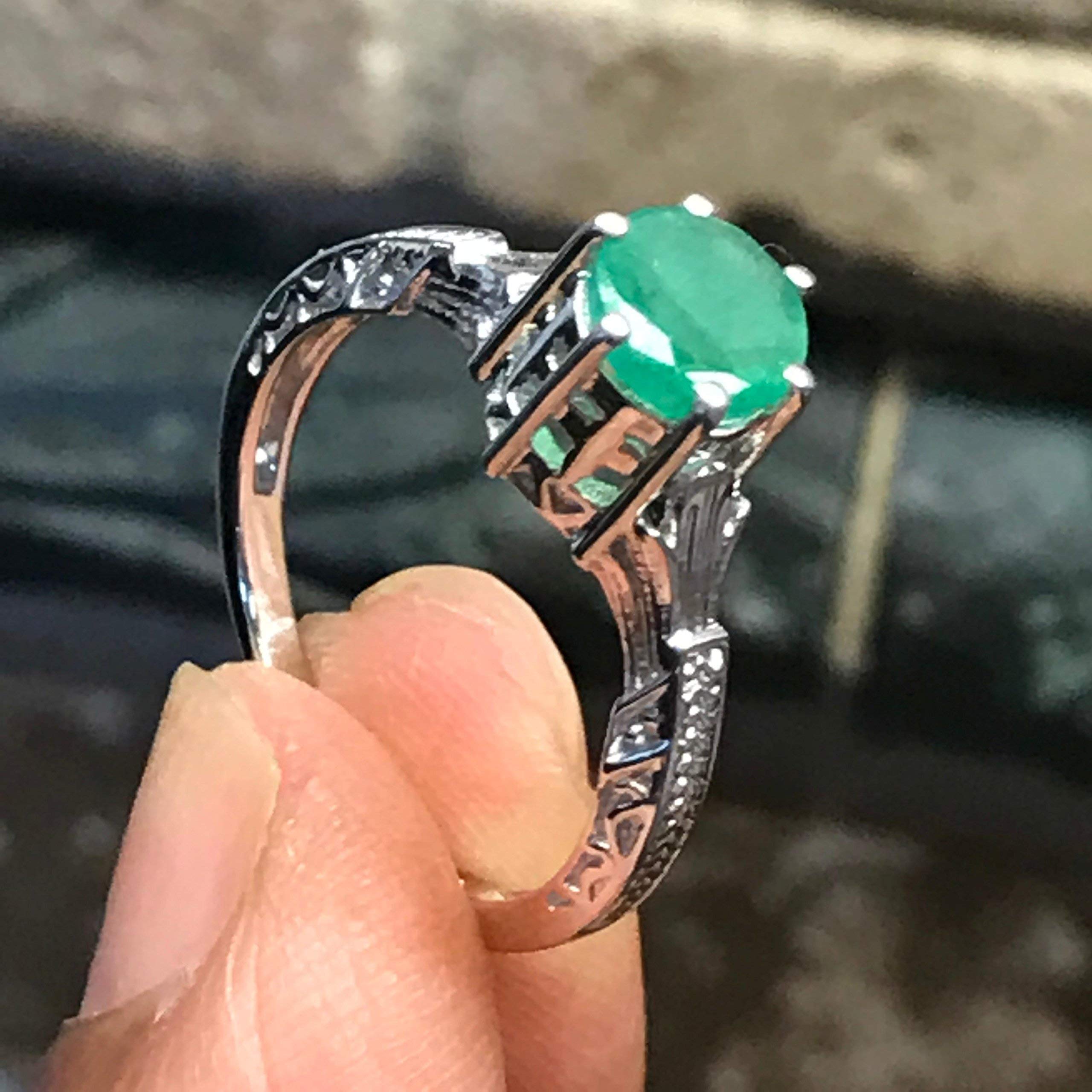 Natural 1ct Green Emerald 925 Solid Sterling Silver Engagement Ring Size 6, 8, 9 - Natural Rocks by Kala