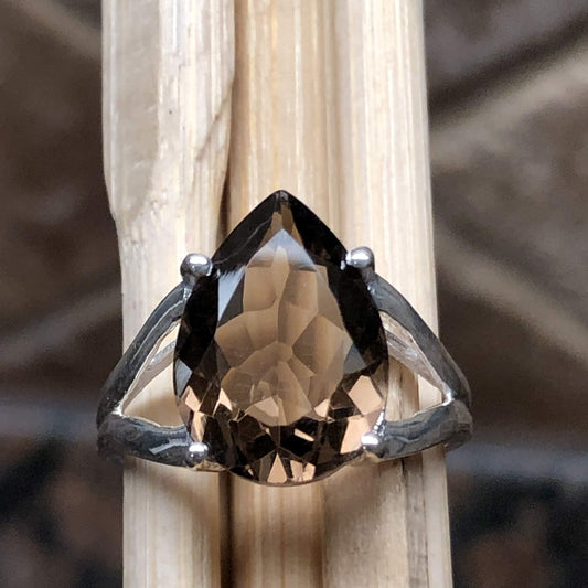 Genuine 4ct Smoky Topaz 925 Solid Sterling Silver Ring Size 6, 7, 8, 9 - Natural Rocks by Kala