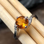 Natural 1ct Golden Citrine, White Topaz 925 Solid Sterling Silver Engagement Ring Size 6, 8 - Natural Rocks by Kala