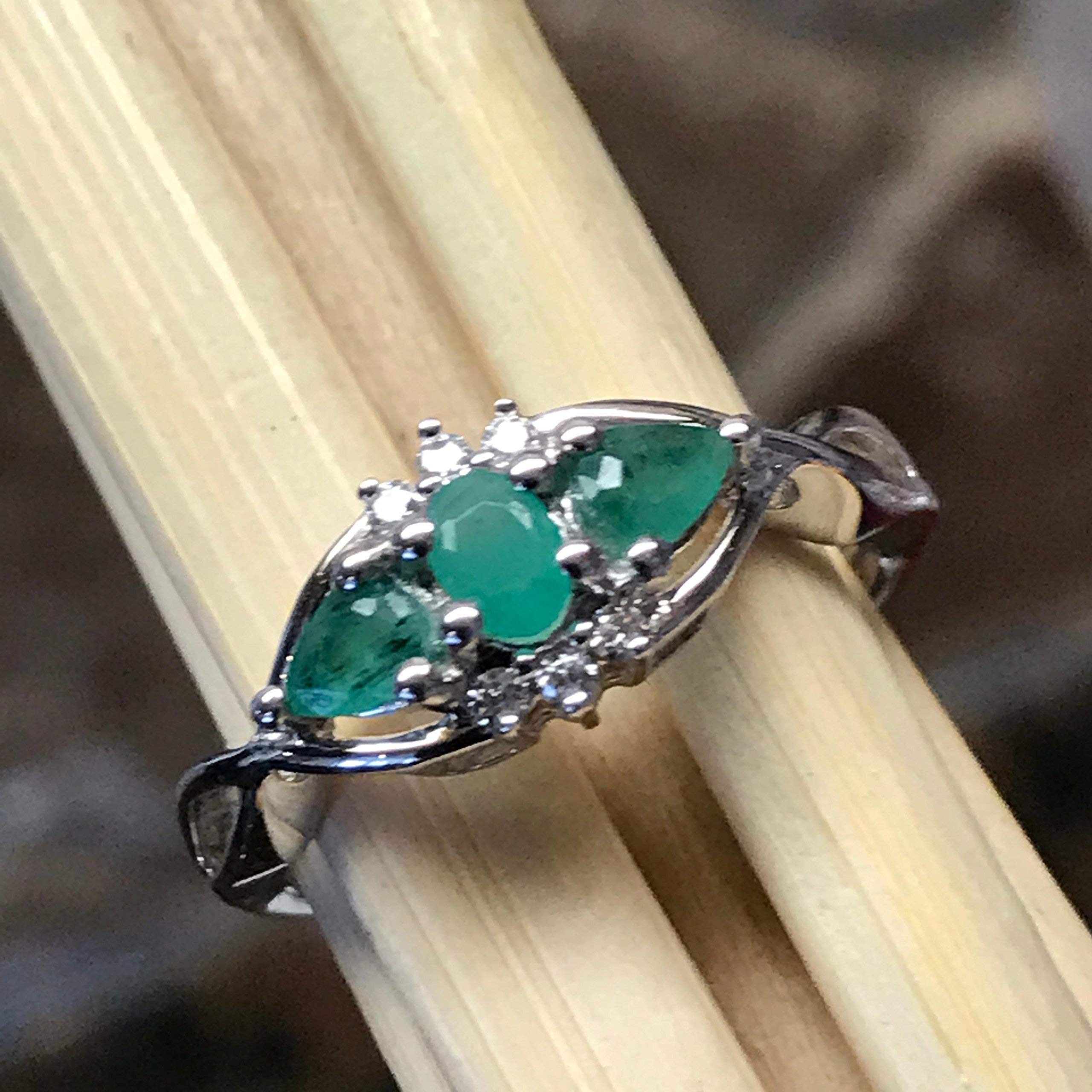 Natural 1ct Green Emerald 925 Solid Sterling Silver Ring Size 6, 7, 8, 9 - Natural Rocks by Kala