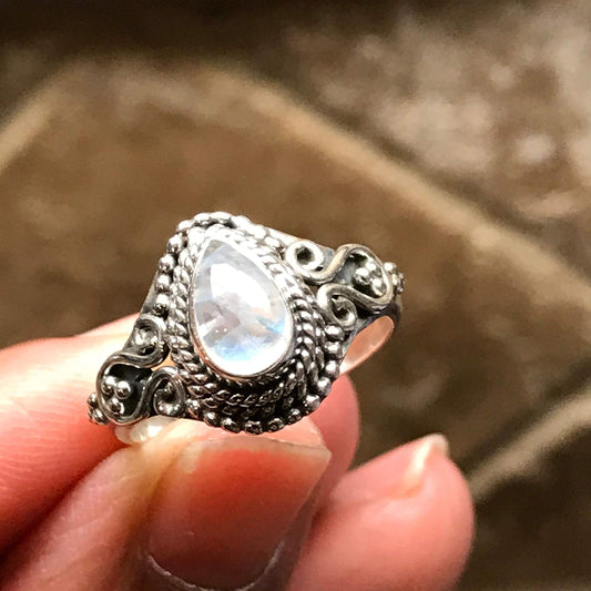 Natural Rainbow Moonstone 925 Sterling Silver Engagement Ring Size 6, 7.5, 9 - Natural Rocks by Kala