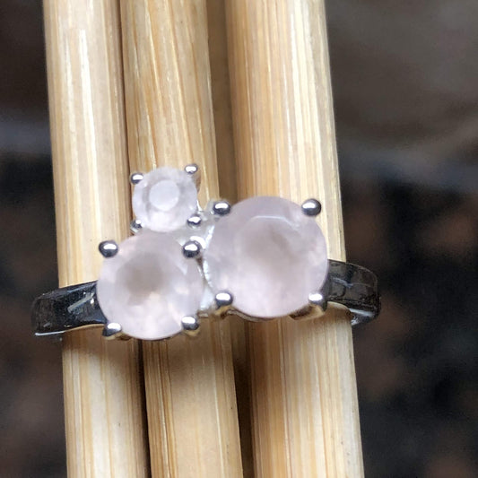 Natural Pink Rose Quartz 925 Sterling Silver Wedding Ring Size 6, 8, 9 - Natural Rocks by Kala