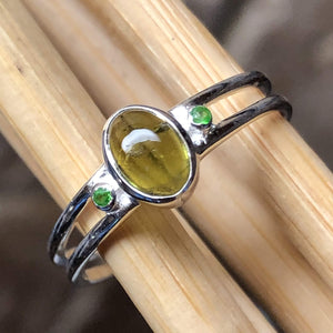 Genuine Green Tourmaline, Peridot 925 Solid Sterling Silver Engagement Ring Size 7, 8, 9 - Natural Rocks by Kala