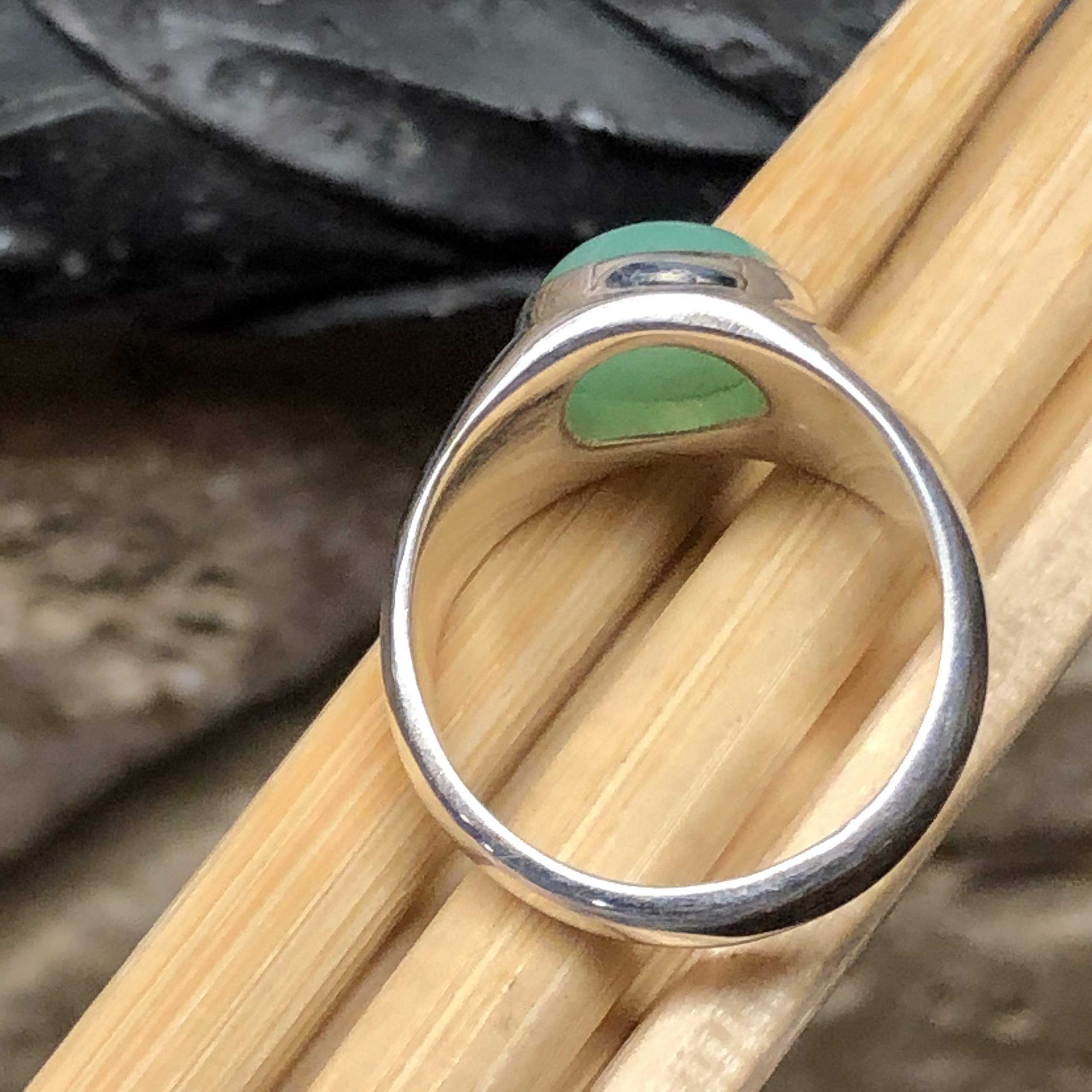 Natural Green Chrysoprase 925 Solid Sterling Silver Unisex Ring Size 6.75, 7, 8 - Natural Rocks by Kala