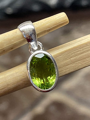 Genuine 1.5ct Peridot 925 Solid Sterling Silver Pendant 15mm - Natural Rocks by Kala