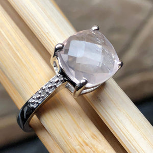 Natural 1.5ct Pink Rose Quartz, White Topaz 925 Sterling Silver Engagement Ring Size 8, 9 - Natural Rocks by Kala