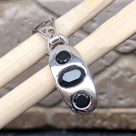 Natural Black Onyx 925 Solid Sterling Silver Pendant 25mm - Natural Rocks by Kala