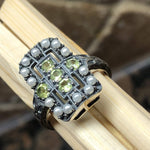 Natural Green Peridot, Pearl 925 Solid Sterling Silver Engagement Ring Size 6, 7, 8, 9 - Natural Rocks by Kala