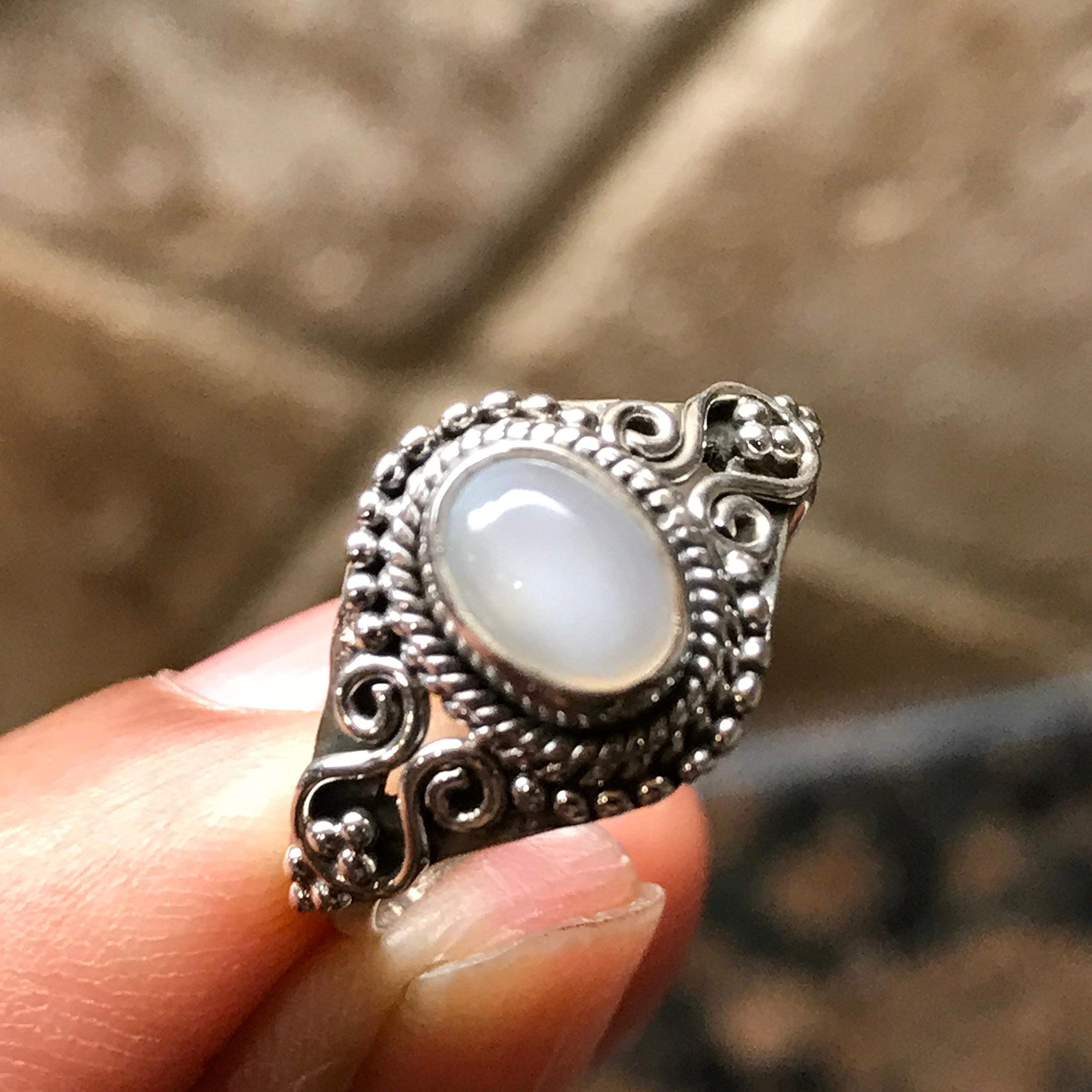 Natural White Sri Lankan Moonstone 925 Sterling Silver Engagement Ring Size 6.5, 8 - Natural Rocks by Kala