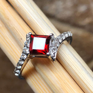 Natural 1ct Pyrope Garnet, White Topaz 925 Solid Sterling Silver Engagement Ring Size 6, 7, 8, 9 - Natural Rocks by Kala