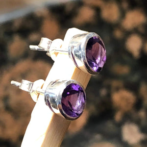 Natural 4ct Purple Amethyst 925 Solid Sterling Silver Earrings 10mm - Natural Rocks by Kala