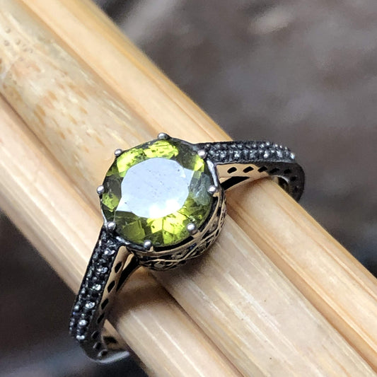 Natural 1ct Peridot 925 Solid Sterling Silver Engagement Ring Size 5, 6, 7, 8, 9 - Natural Rocks by Kala