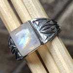 Natural Rainbow Moonstone 925 Solid Sterling Silver Men's Ring Size 9, 10, 11, 12, 13 - Natural Rocks by Kala