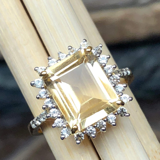 Natural 4ct Golden Citrine, White Topaz 14k Gold Over Solid Sterling Silver Ring Size 6, 7, 8 - Natural Rocks by Kala