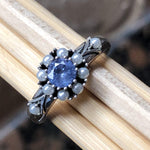 Natural Blue Tanzanite, Pearl 925 Solid Sterling Silver Engagement Ring Size 6, 7, 8, 9 - Natural Rocks by Kala