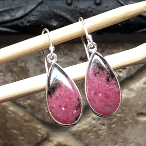 Natural Pink Rhodonite 925 Sterling Silver Earrings 35mm - Natural Rocks by Kala