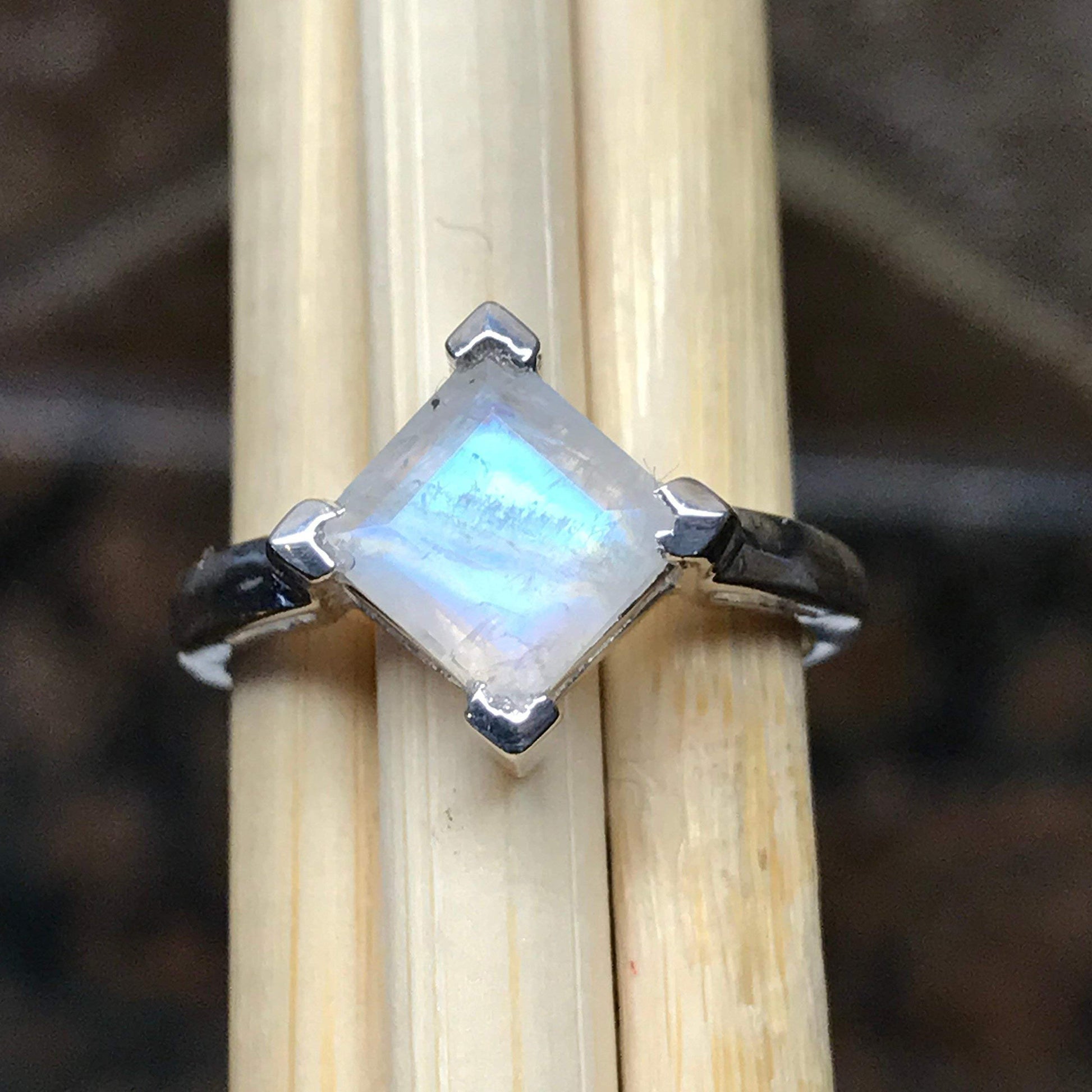 Genuine Rainbow Moonstone 925 Solid Sterling Silver Ring Size 5, 6, 7, 8, 9 - Natural Rocks by Kala