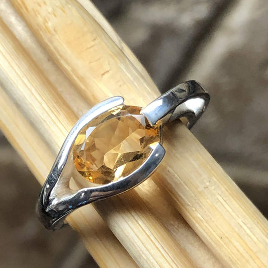 Natural 1.5ct Golden Citrine 925 Solid Sterling Silver Engagement Ring Size 6, 7, 8, 9 - Natural Rocks by Kala