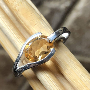 Natural 1.5ct Golden Citrine 925 Solid Sterling Silver Engagement Ring Size 6, 7, 8, 9 - Natural Rocks by Kala