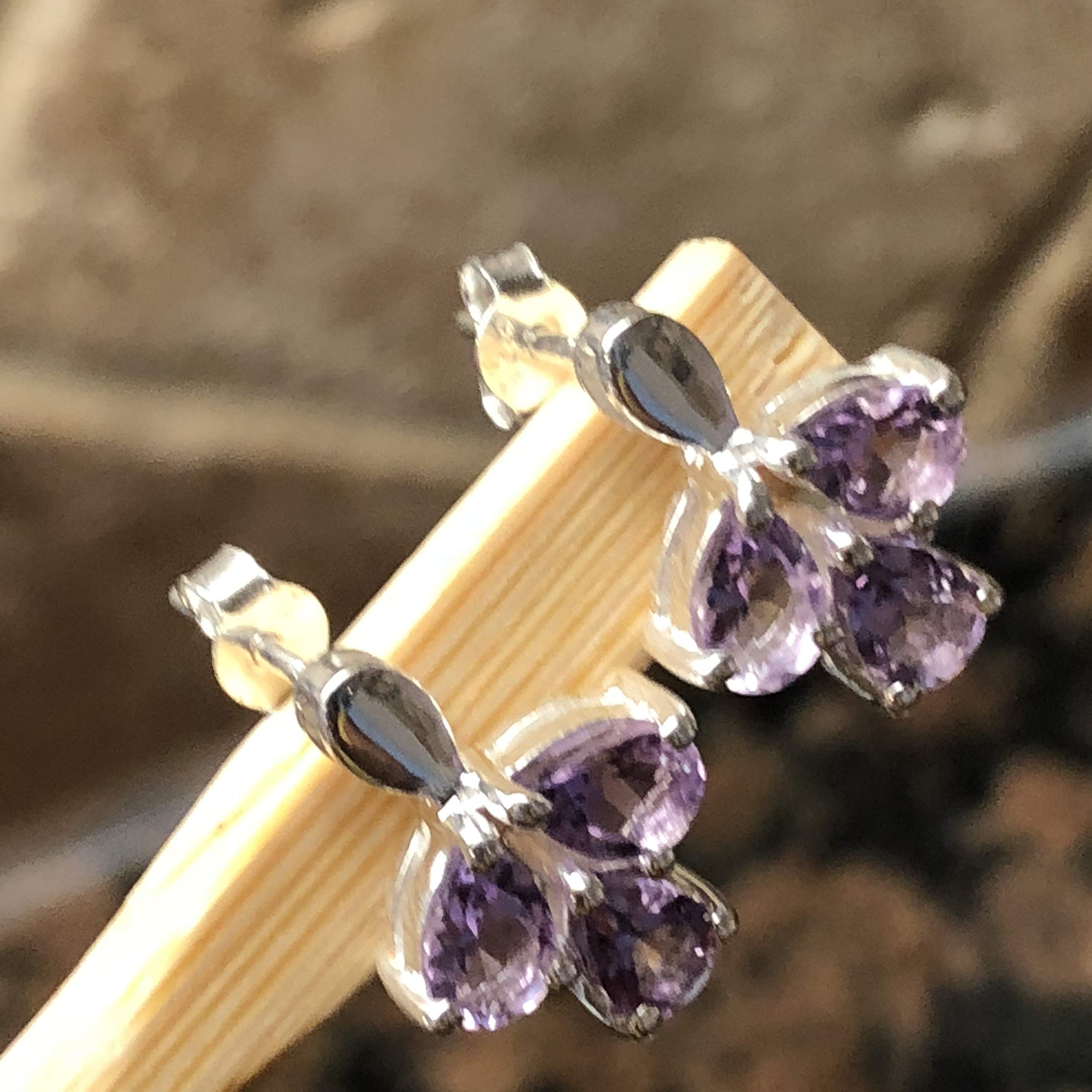 Natural 2.5ct Purple Amethyst 925 Solid Sterling Silver Earrings 15mm - Natural Rocks by Kala
