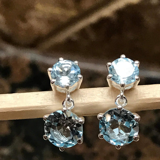 Natural 2.5ct Blue Topaz 925 Solid Sterling Silver Earrings 18mm - Natural Rocks by Kala
