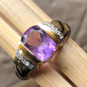 Natural 2ct Purple Amethyst, White Topaz 14k Gold Over Silver Ring Size 6, 7, 8, 9 - Natural Rocks by Kala