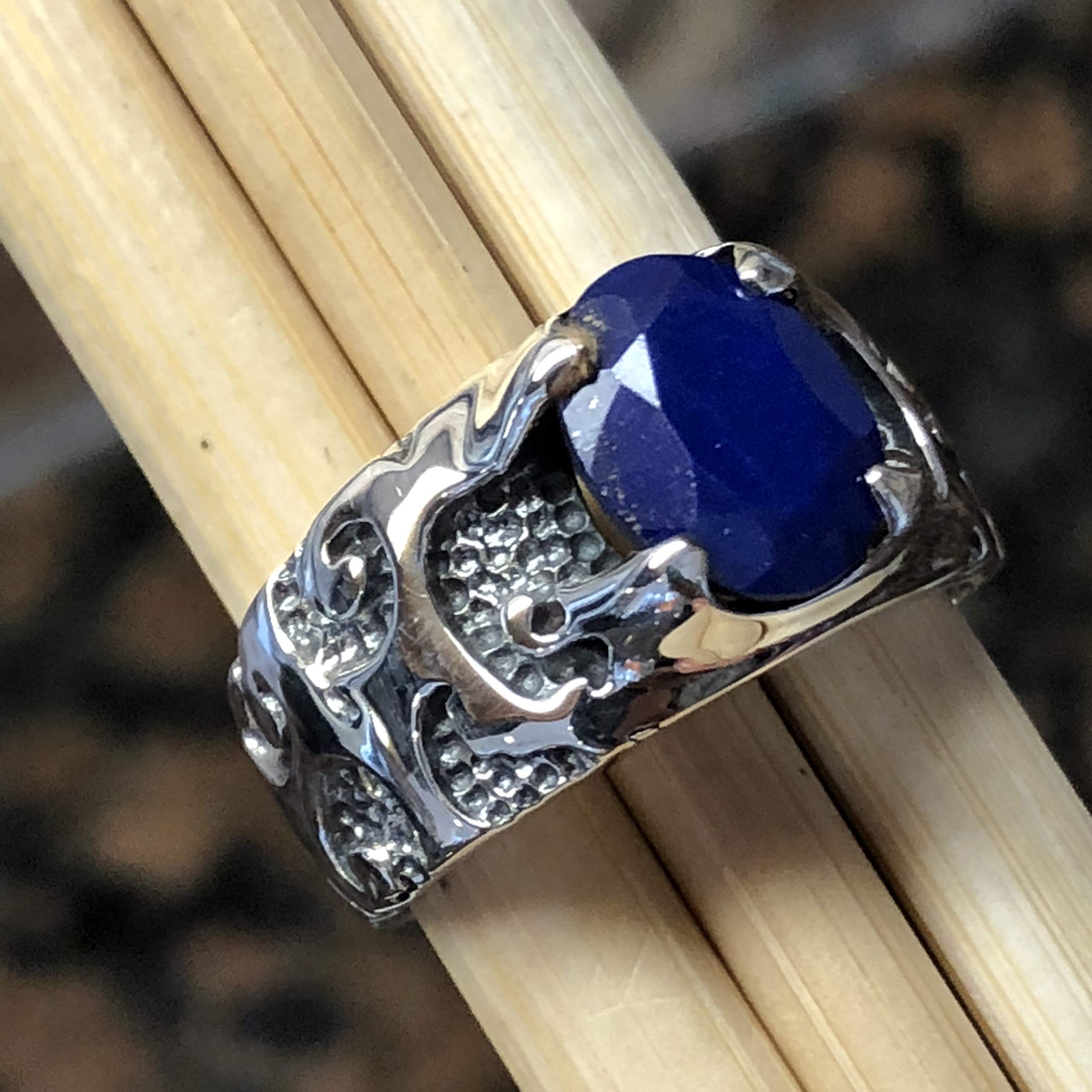 Natural Blue Lapis Lazuli 925 Solid Sterling Silver Unisex Ring Size 6, 7, 8 - Natural Rocks by Kala