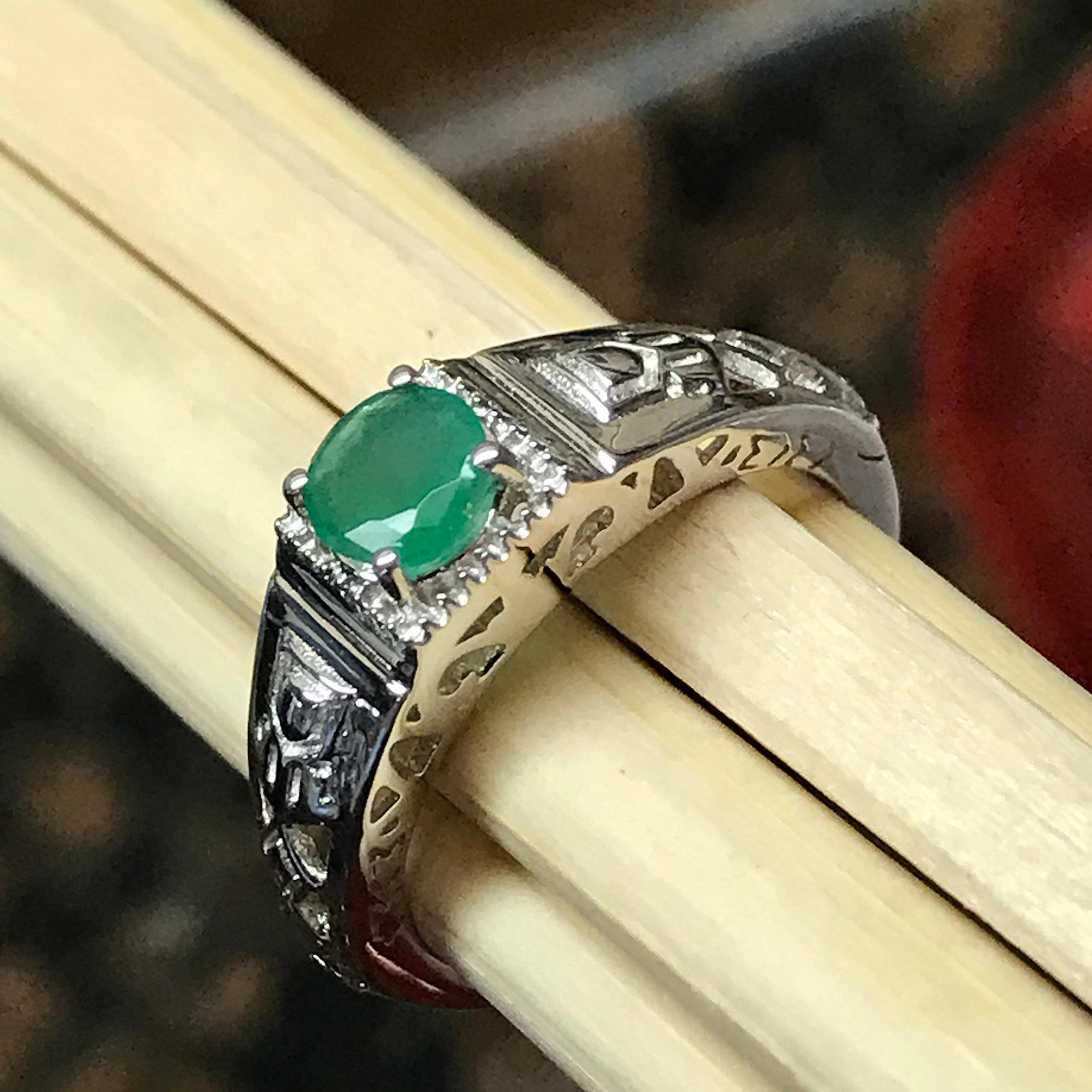 Natural Green Emerald 925 Solid Sterling Silver Unisex Engagement Ring Size 6, 7, 8, 9 - Natural Rocks by Kala