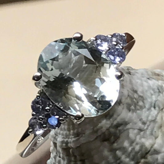 Natural 2ct Aquamarine, Blue Tanzanite 925 Solid Sterling Silver Ring Size 5, 6, 7, 8, 9 - Natural Rocks by Kala