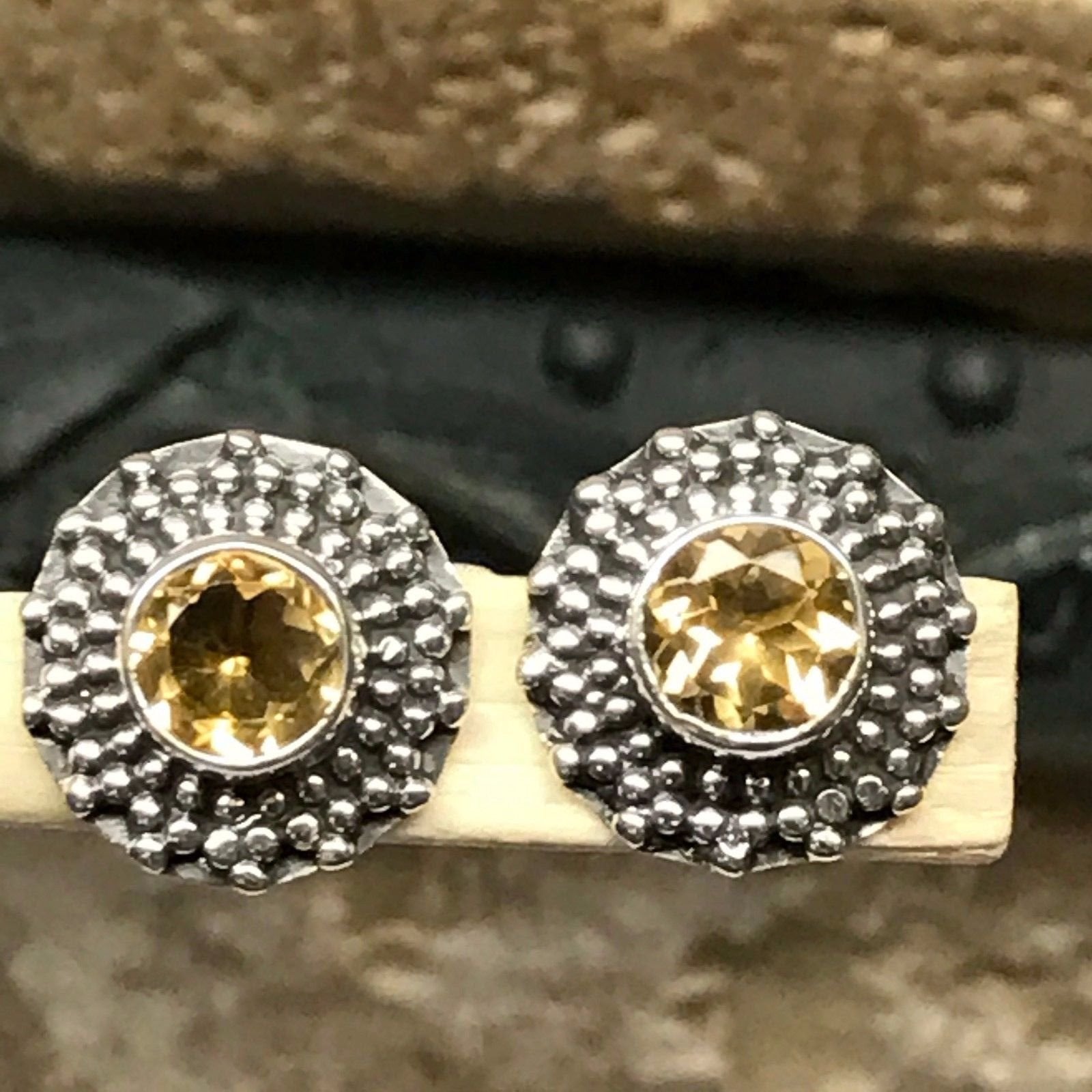 Natural 1ct Golden Citrine 925 Solid Sterling Silver Stud Earrings 12mm - Natural Rocks by Kala