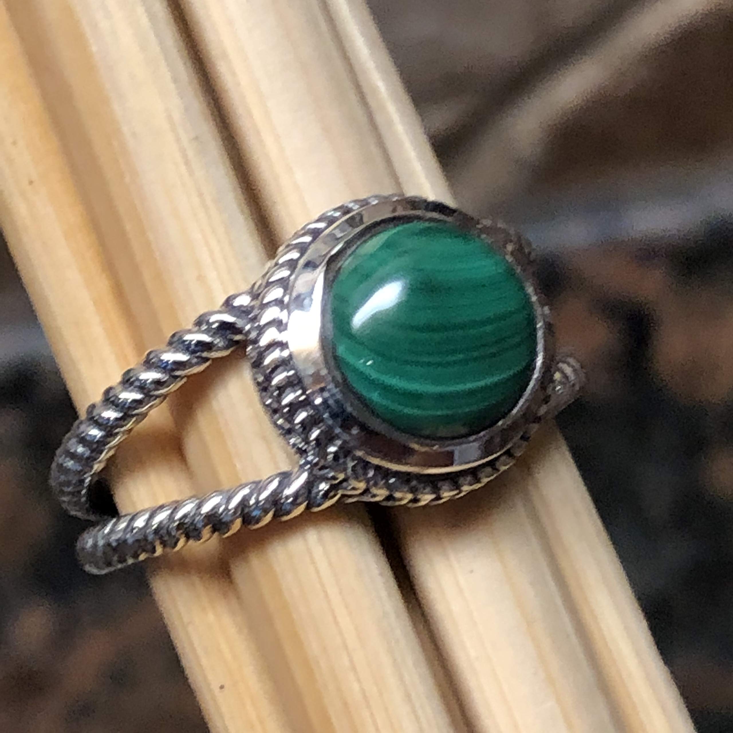 Natural Green Malachite 925 Solid Sterling Silver Engagement Ring Size 6, 7, 8, 9 - Natural Rocks by Kala