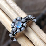 Natural Rainbow Moonstone, Pearl 925 Sterling Silver Engagement Ring Size 6, 7, 8, 9 - Natural Rocks by Kala