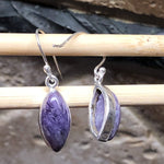 Natural Siberian Charoite 925 Solid Sterling Silver Earrings 30mm - Natural Rocks by Kala