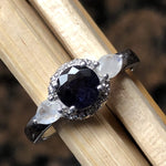 Natural 2ct Iolite, Rainbow Moonstone 925 Solid Sterling Silver Ring Size 5, 6, 7, 8, 9