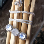 Genuine Rainbow Moonstone, White Sapphire 925 Solid Sterling Silver Pendant Necklace 18" - Natural Rocks by Kala