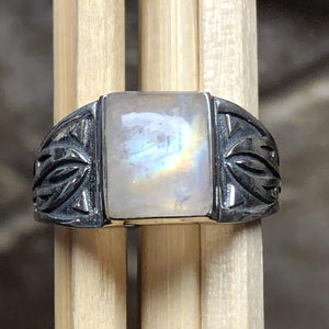 Natural Rainbow Moonstone 925 Solid Sterling Silver Men's Ring Size 9, 10, 11, 12, 13 - Natural Rocks by Kala