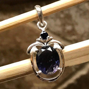 Natural 2.5ct Iolite 925 Solid Sterling Silver Pendant 25mm - Natural Rocks by Kala