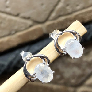 Natural Rainbow Moonstone 925 Solid Sterling Silver Earrings 12mm - Natural Rocks by Kala
