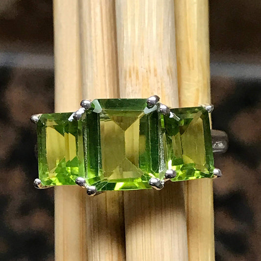Natural 4ct Green Peridot 925 Solid Sterling Silver Ring Size 6, 7, 8, 9 - Natural Rocks by Kala