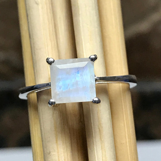 Genuine Rainbow Moonstone 925 Solid Sterling Silver Engagement Ring Size 6, 7, 8, 9 - Natural Rocks by Kala