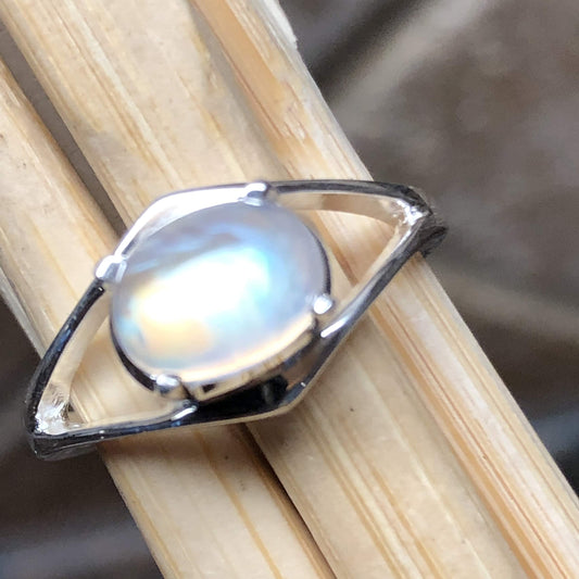 Natural Rainbow Moonstone 925 Sterling Silver Engagement Ring Size 6, 7, 8, 9 - Natural Rocks by Kala