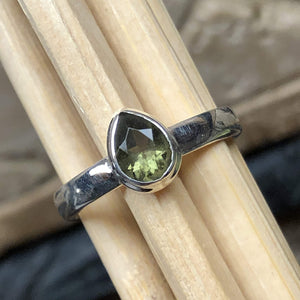 Natural Green Moldavite 925 Solid Sterling Silver Engagement Ring Size 6.5, 7, 7.25, 7.5, 8, 8.5, 9, 9.5 - Natural Rocks by Kala