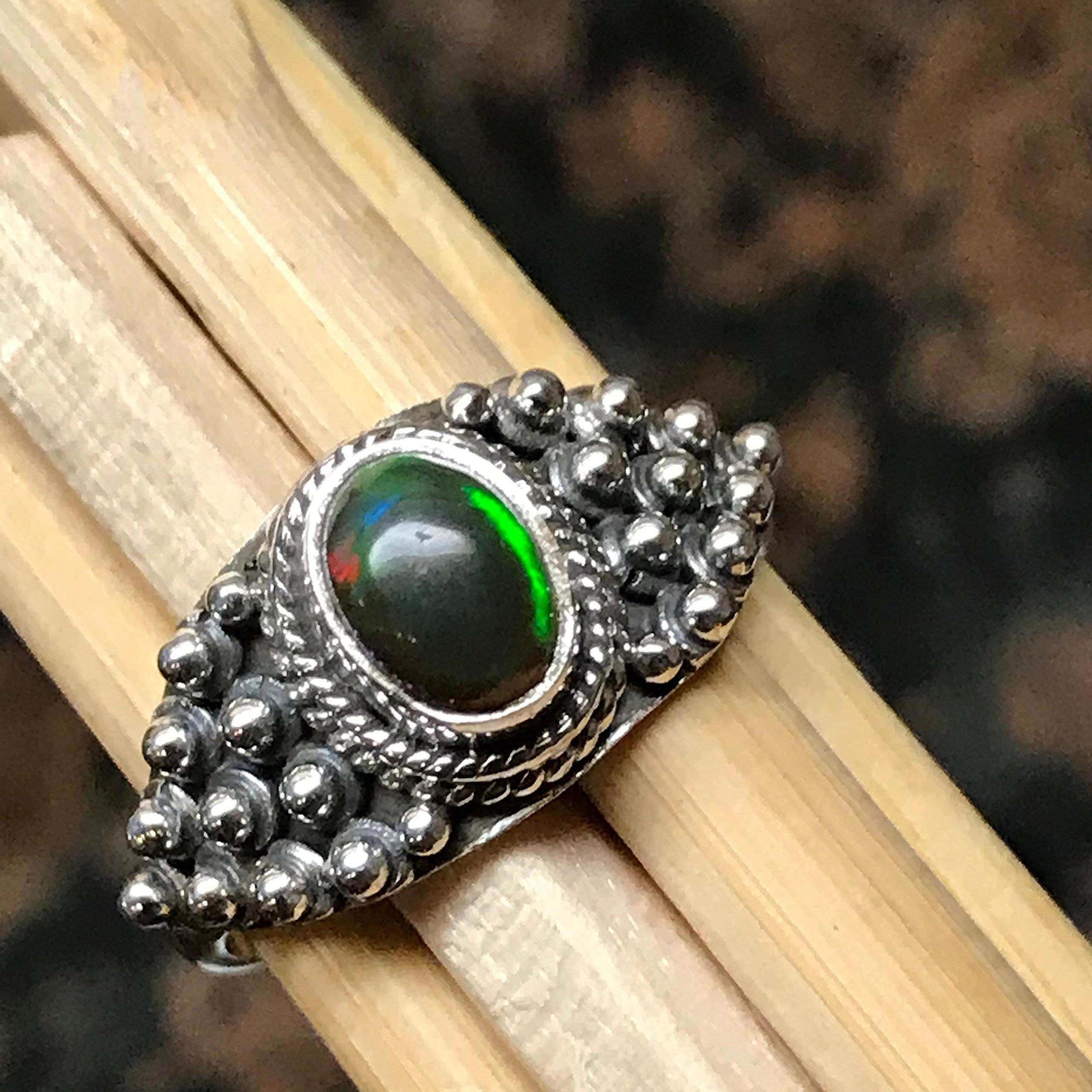 Genuine Chalama Black Opal 925 Solid Sterling Silver Engagement Ring Size 7, 8, 9 - Natural Rocks by Kala