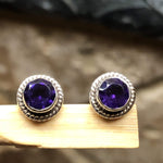 Natural 1.25ct Purple Amethyst 925 Solid Sterling Silver Earrings 7mm - Natural Rocks by Kala