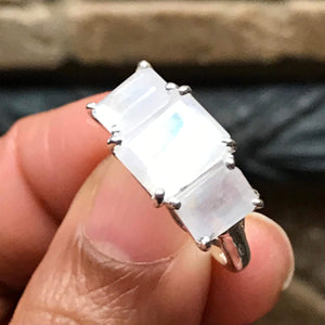Genuine Rainbow Moonstone 925 Solid Sterling Silver Ring Size 6, 7, 8, 9 - Natural Rocks by Kala