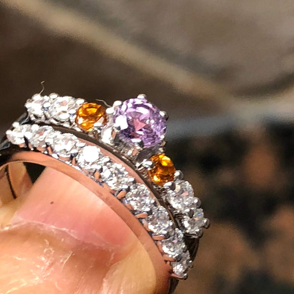 READY TO SHIP: Patricia ring in 14K yellow gold, natural purple sapphire  8x6mm, accent natural moonstones and tanzanites, AVAILABLE RING SIZES:  6-8US | Eden Garden Jewelry™