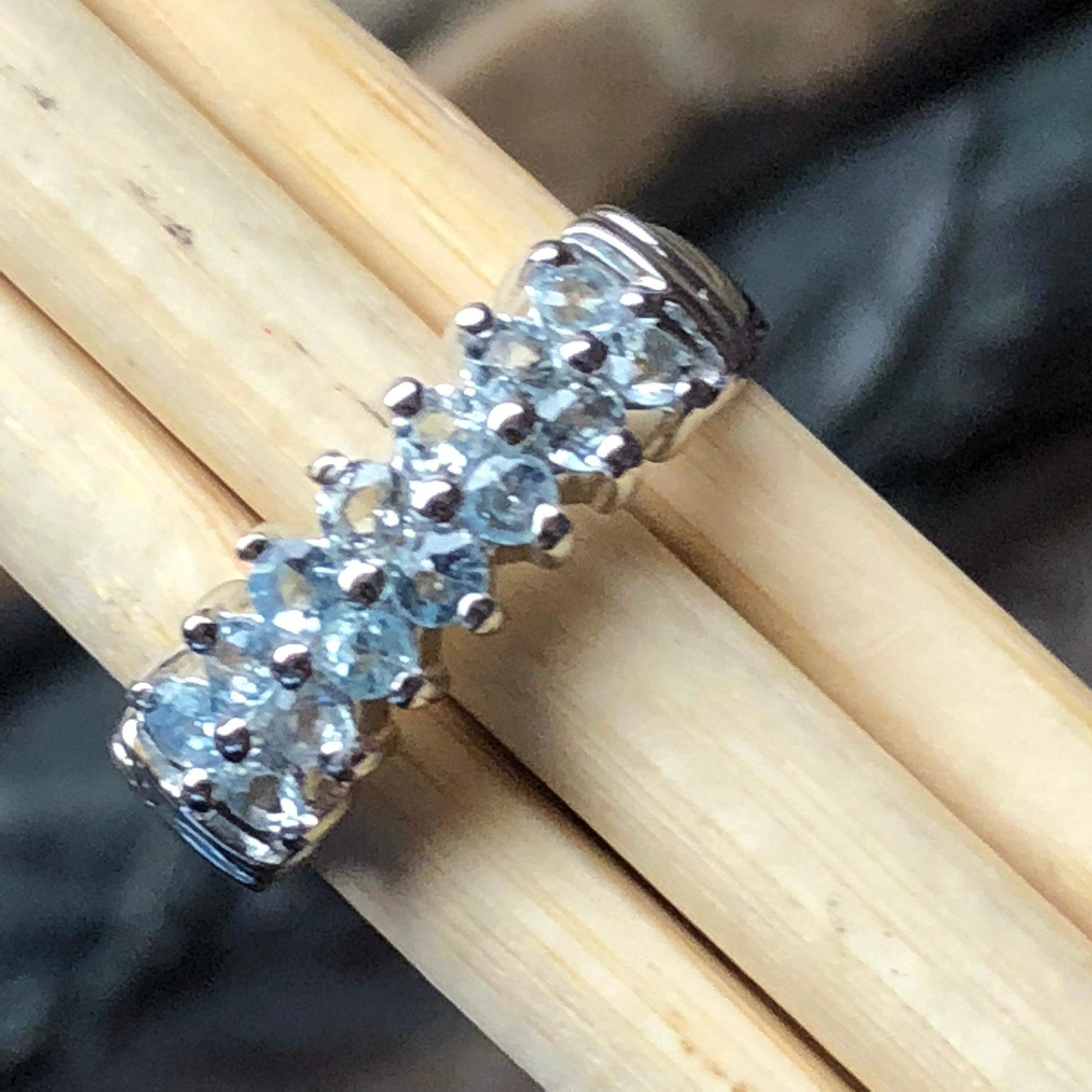 Natural Aquamarine 925 Solid Sterling Silver Ring Size 6, 7, 8, 9 - Natural Rocks by Kala