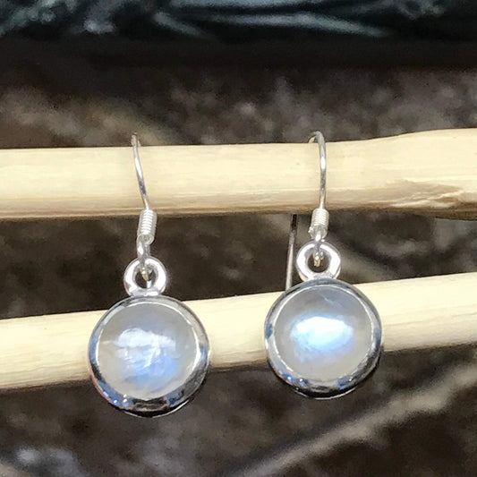 Natural Rainbow Moonstone 925 Solid Sterling Silver Dangle Earrings 20mm long - Natural Rocks by Kala